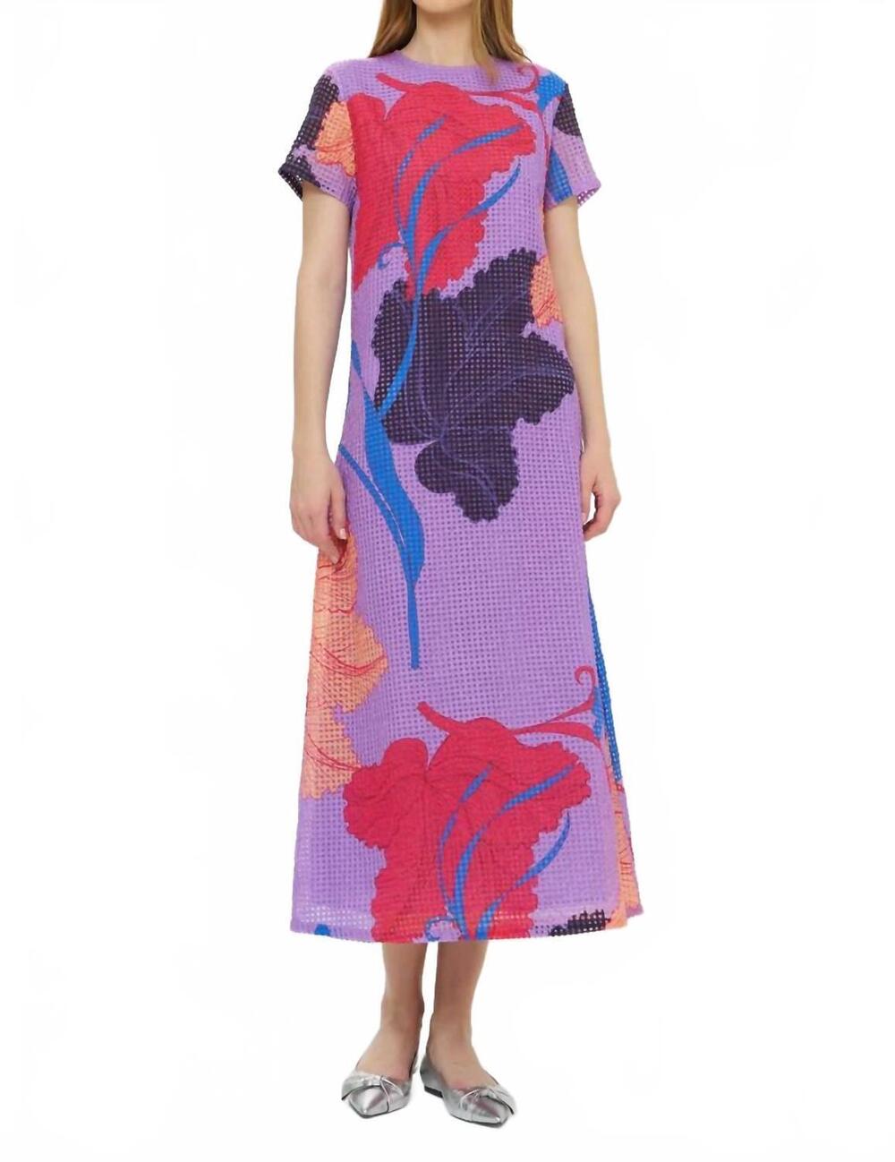 NEW OLIPHANT short sleeve shift maxi dress in hague lavender